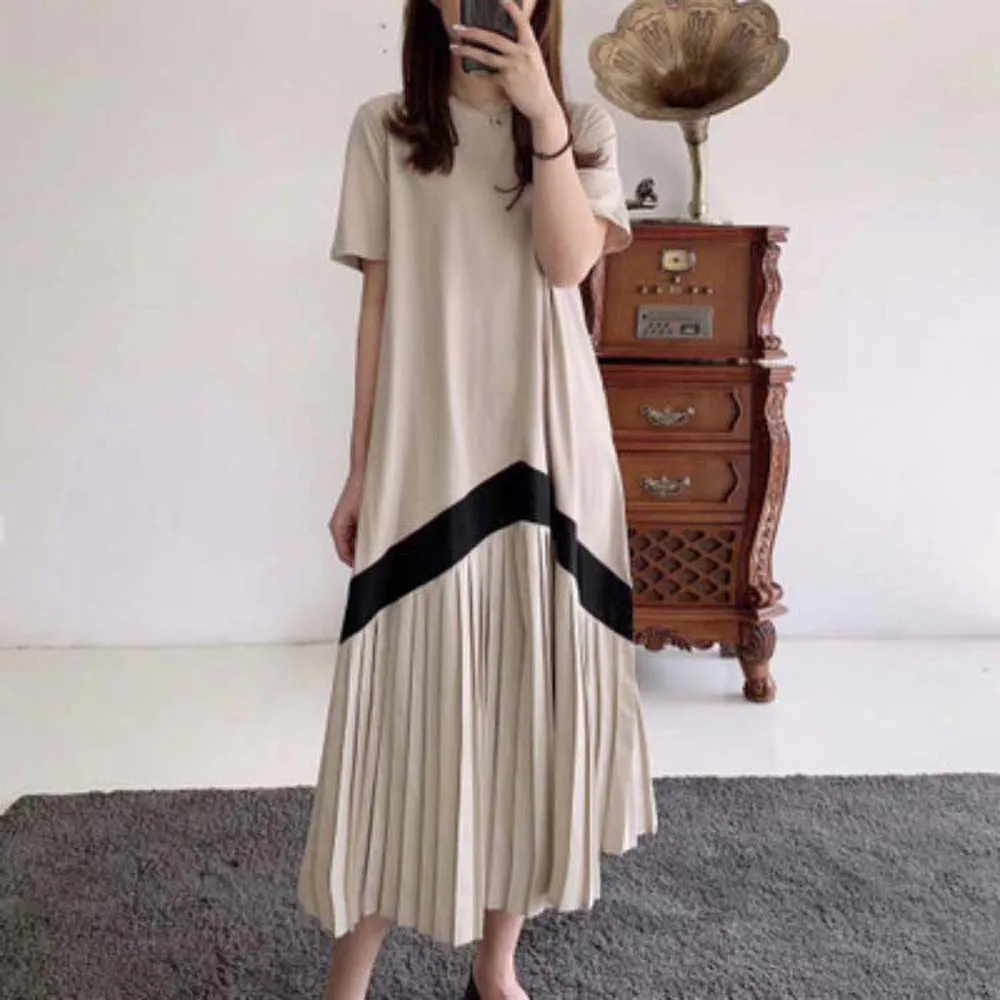 

Dress Pleated Skirt Short Sleeve Long Maternity Dress Loose Slim Dress Casual Commuter Summer Japan Korean 2022