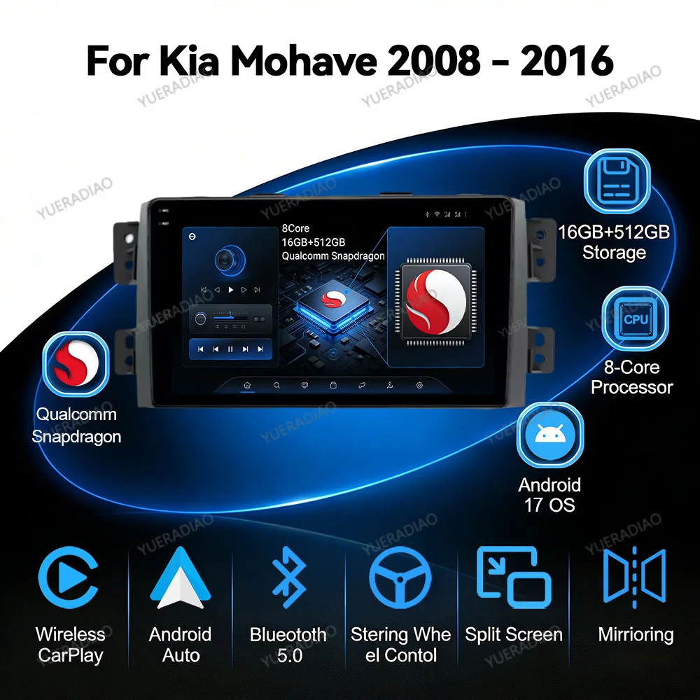 Фото Автомагнитола Android 17 для Kia Mohave 2008-2016, Borrego 2008-2011, мультимедийный видеоплеер, GPS-навигатор Qualcomm, головное устройство №1
