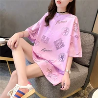 summer korean style women loose pink tshirt short sleeved letter tee shirt femme crop top