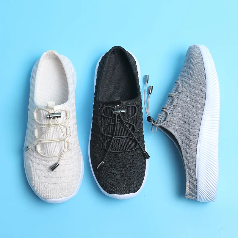 

2022 Fashion Breathable Mesh Women's Sneakers Solid Color Slip-On Women's Sneakers Lace Up Round Toe Ladies Outdoor Slippers