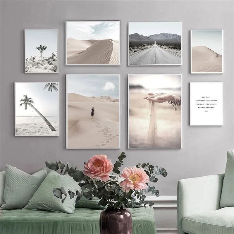 Скандинавская пустыня кокосовое дерево постер красивый холст с песчаной дорогой