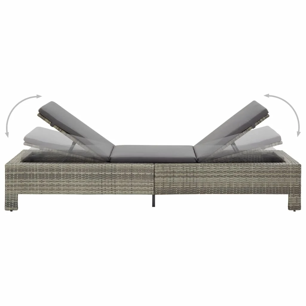 

Outdoor Patio Garden Sun Lounger Sunbed Lounge Chairs Pool Outside Decor with Cushion Gray Poly Rattan