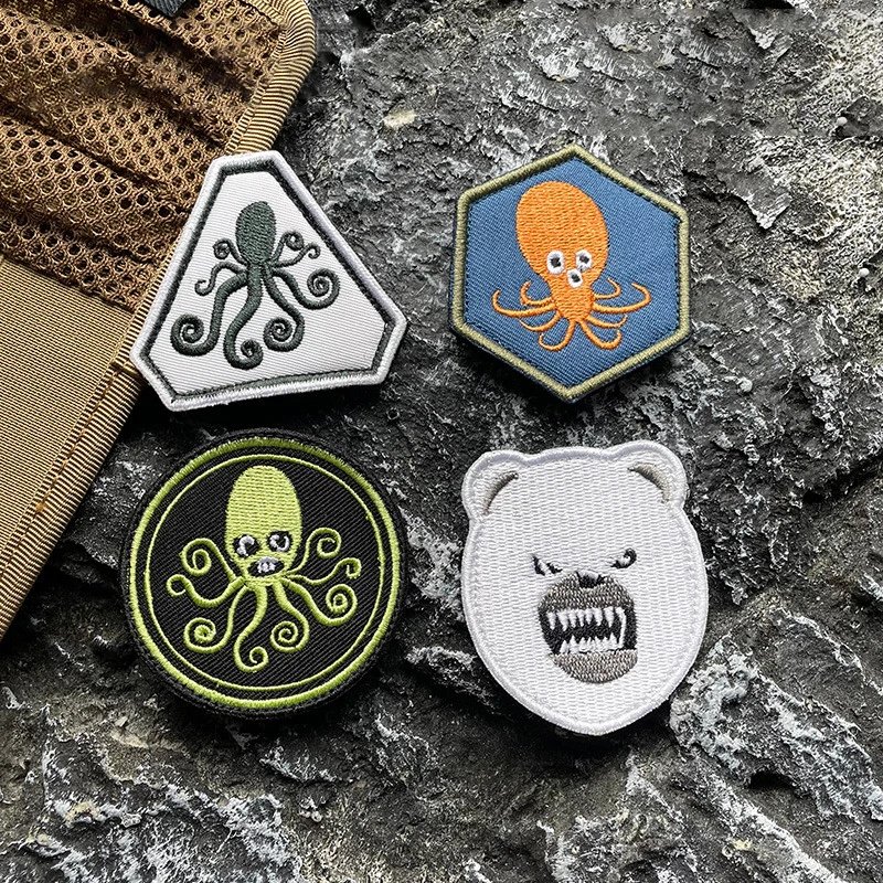 Эмблема белого медведя осьминога Мультяшные животные вышитые нашивки на липучке