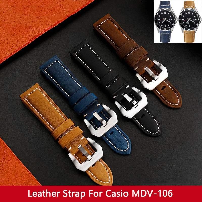 

Ремешок из натуральной кожи для Casio MDV-106 MDV106, мягкий кожаный мужской браслет для наручных часов, водонепроницаемый браслет, 20 мм 22 мм