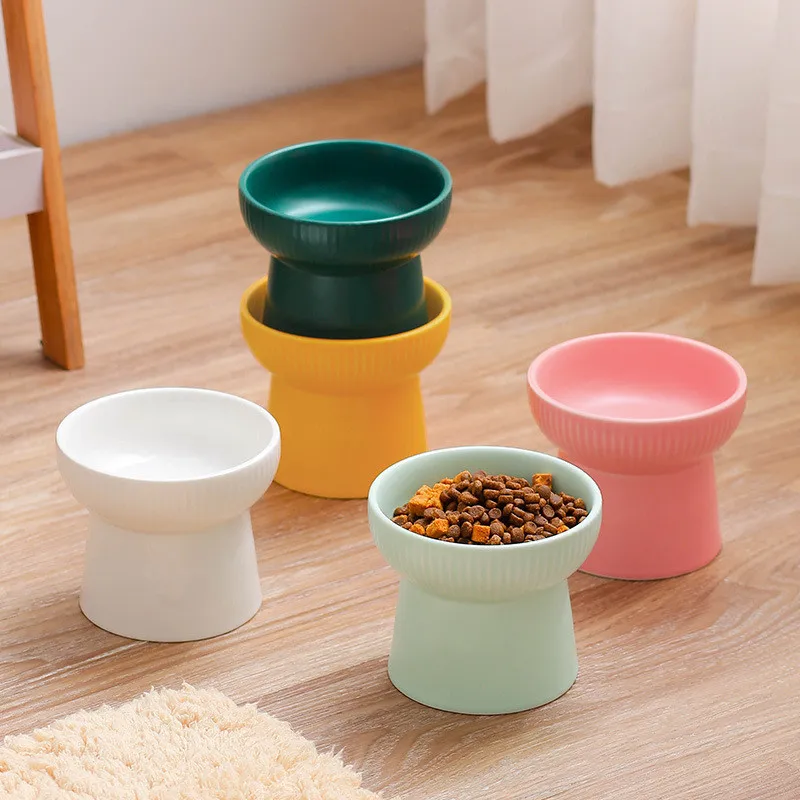 

Cat Food Water Bowls Nordic Style Pet Ceramics Feeding Dishes Puppy Kitten Neck Guard Matte Pottery Bowl Dog Eating Accessories