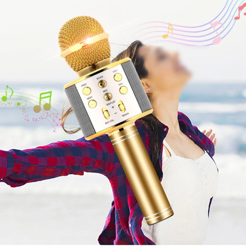 Wireless Karaoke Microphone Bluetooth Handheld Portable Speaker Home KTV Player with Dancing LED Lights Record Function for Kids images - 6