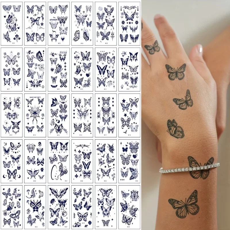 30 шт./упак. татуировки с бабочкой и травяным соком для девочек женщин летние