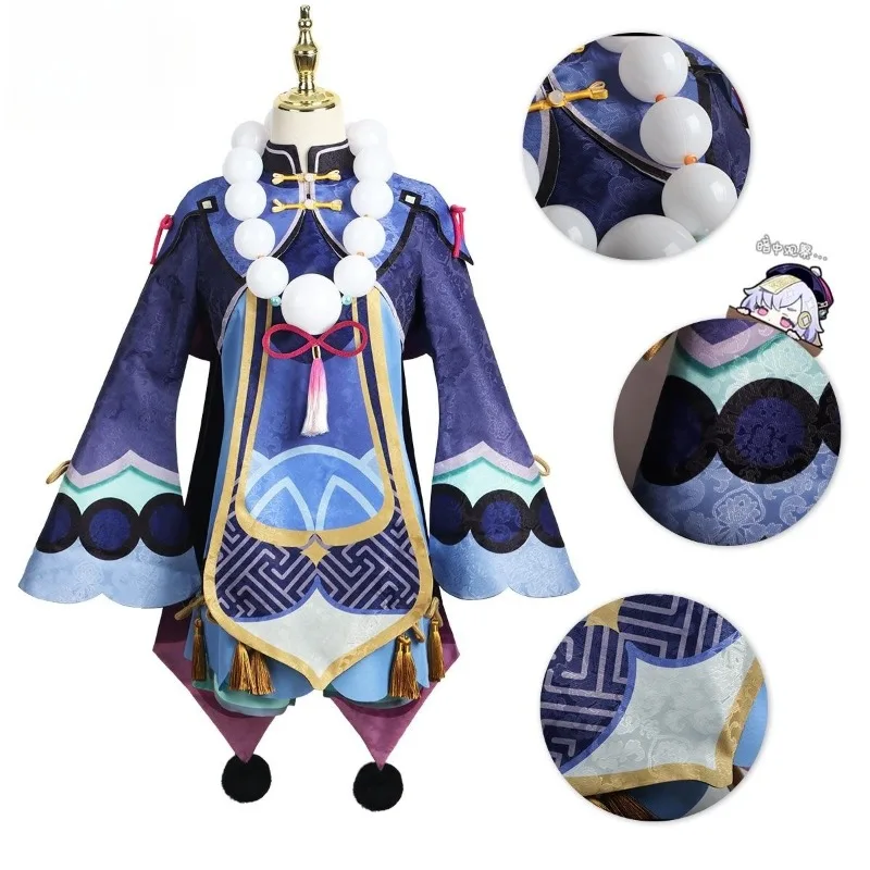 

Anime Genshin Impact Qiqi Cosplay Wig with Dress Shorts Hat Accessories Full Set of Uniforms Christmas Carnival Party Costumes