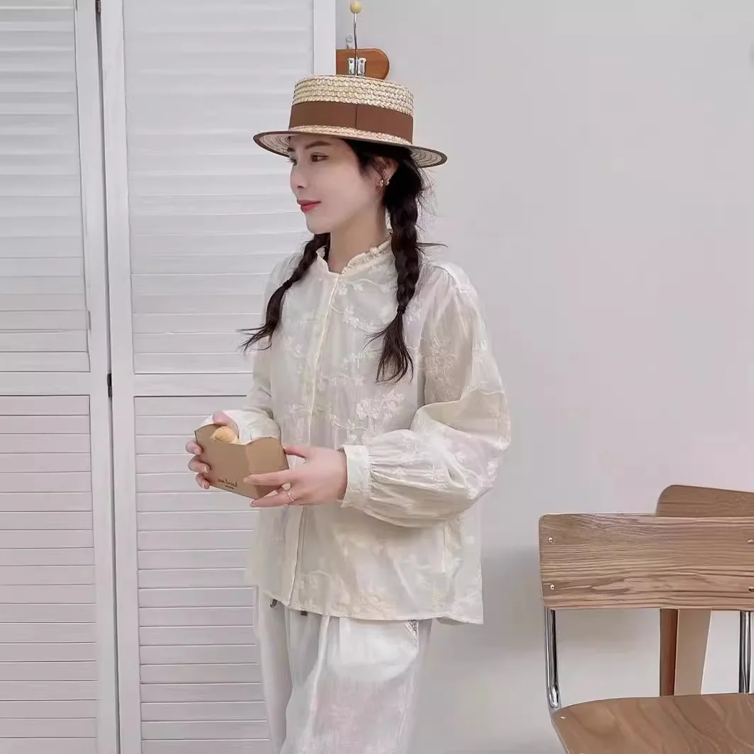 Новинка осенняя хлопковая рубашка с длинным рукавом женские кружевные топы со