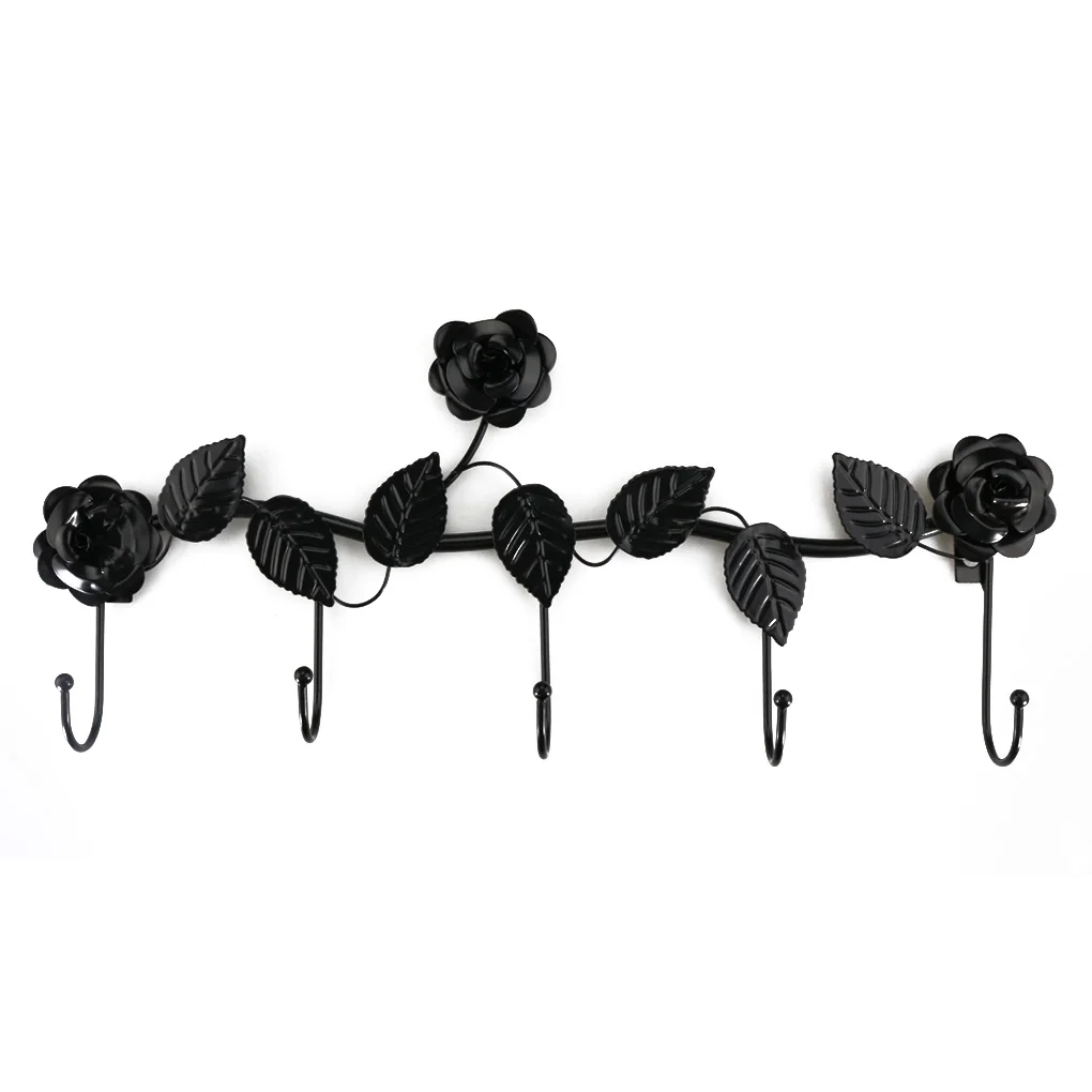 

1pcs 5 Hooks Clothes Rack Robe Key Holder Wall Hanger Hooks Rose Leaves Metal Over Door Kitchen Bathroom Coat Holder