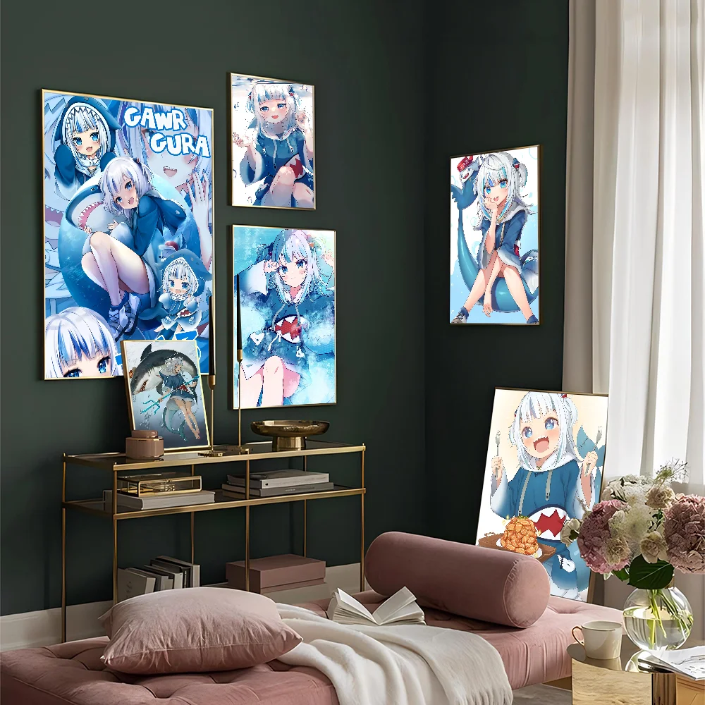 Gawr Gura Kawaii классические постеры с фильмами водостойкая бумажная наклейка кофейня