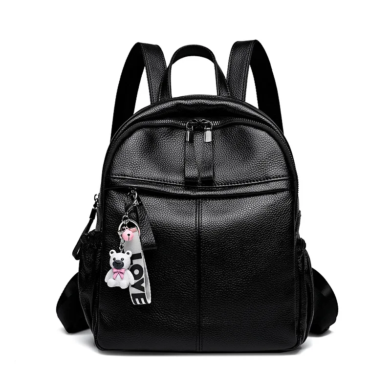 

2022 new Women's Leather Backpack Simple Elegant Black Knapsack Colleague Student Girls Schoolbag Travel Packsack