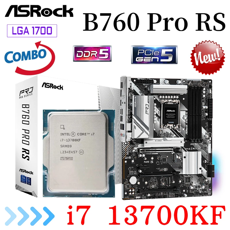 

Материнская плата ASRock B760 Pro RS LGA1700 + процессор Intel Core 13th i7 13700KF, комбинированный комплект с поддержкой DDR5 7200 МГц, десктопная системная плата ATX, ...