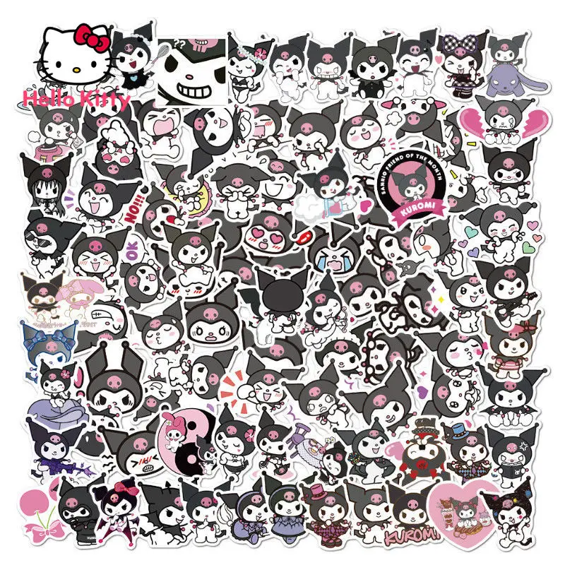 

100 шт., водонепроницаемые наклейки Hello Kitty Kuromi для ноутбука