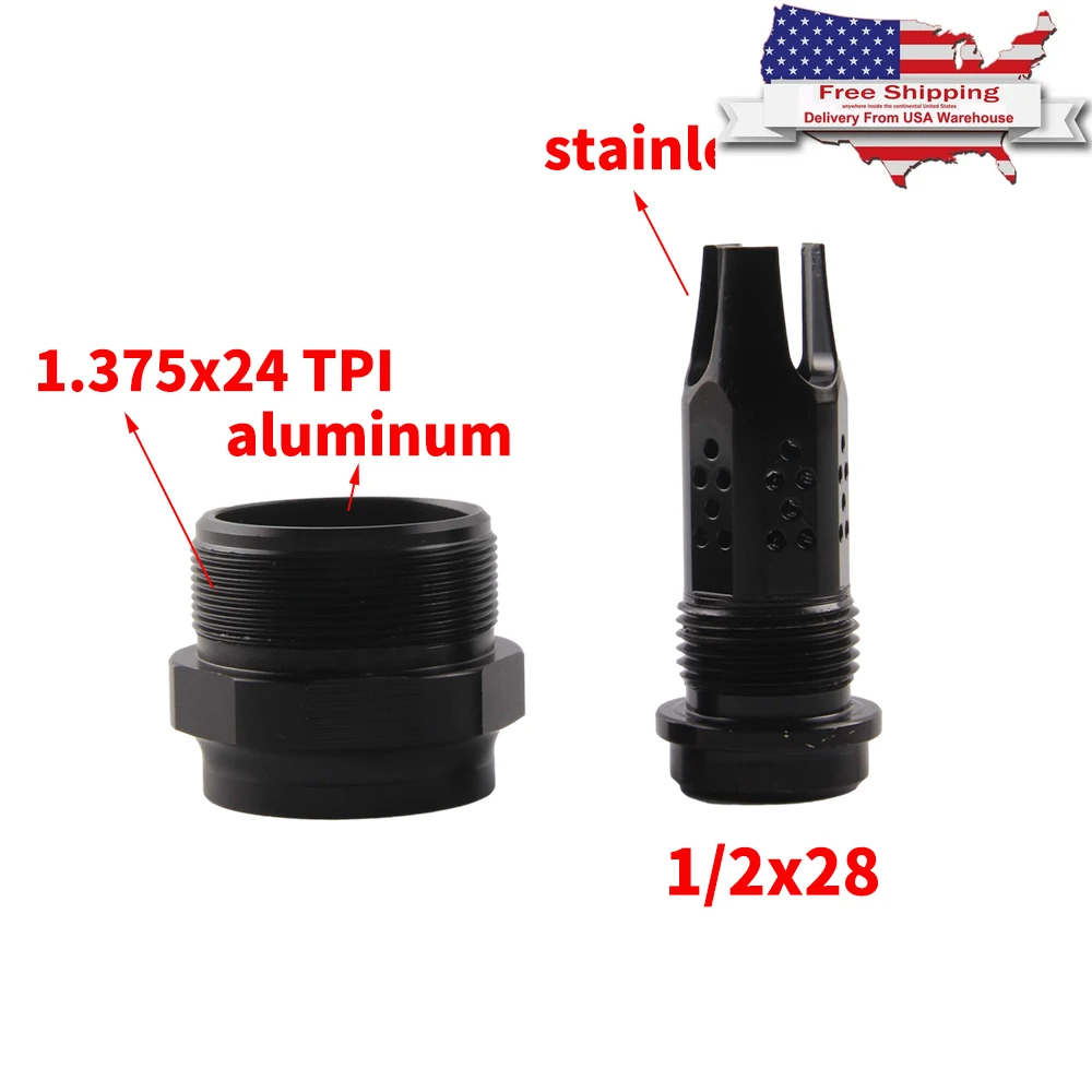 

1/2x28 5/8x24 black muzzle devices flash mounts with 1.375x24 TPI adapter