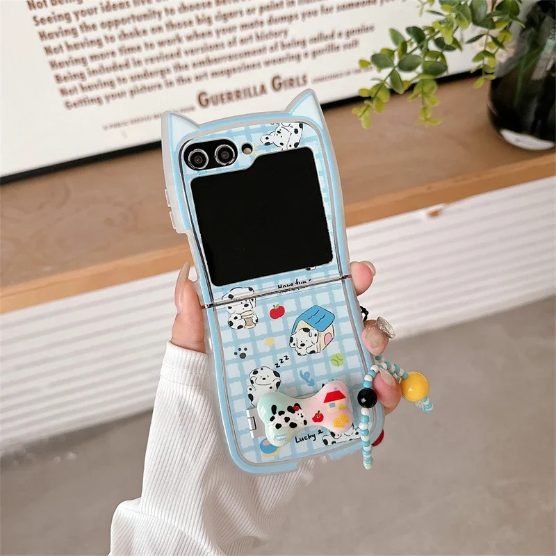 Чехол для телефона с милой собачьей костью и ремешком Samsung Galaxy Z Flip 3 4 5 6 5G PC жесткая