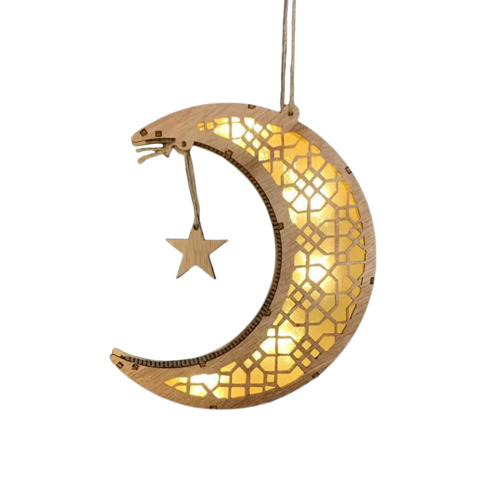 

Wooden Moon Shape LED Light Eid Ramadan Mubarak Hollow Carving Wall Mounted Luna Lamp Battery Operated Decor Pedants With Warm
