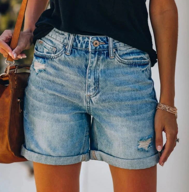 2023 Summer Fashion Street Style Frayed Denim Shorts Ladies Jeans Women's Clothing