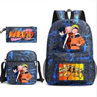 3pcs anime narutoes kakashi uzumaki sasuke backpack pencil case messenger bag school notebook travel bags for kids students