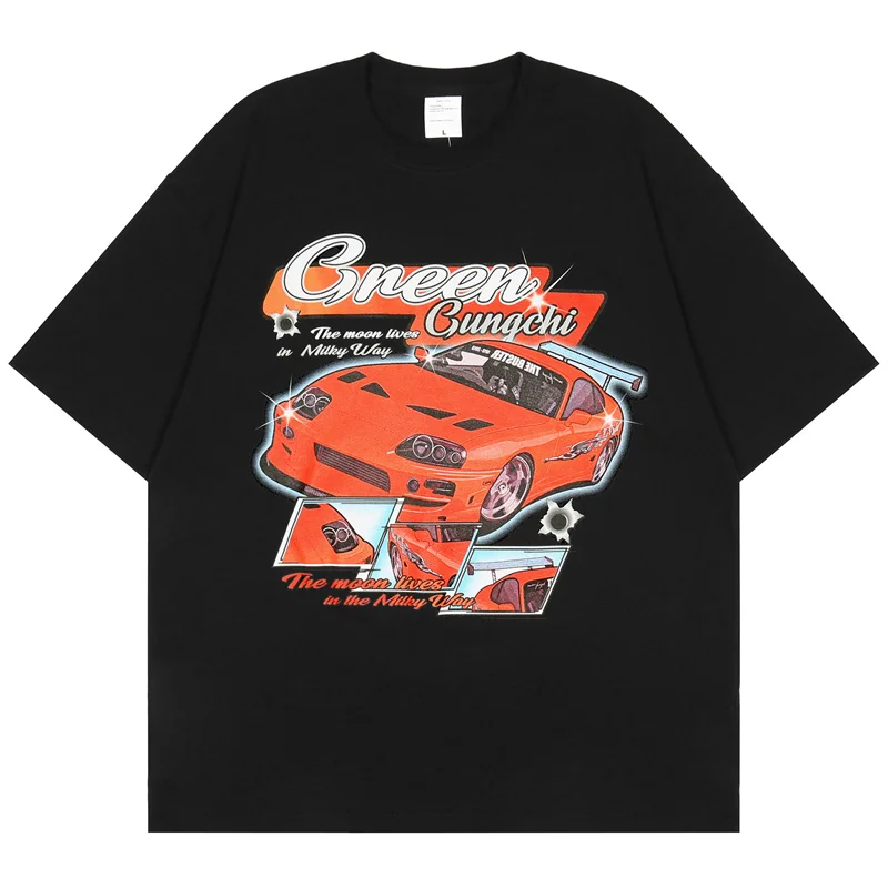 

2022 Hip Hop Streetwear T Shirts Racing Letter Print Harajuku Short Sleeve T Shirt Summer Fashion Casual Oversized Cotton Tops