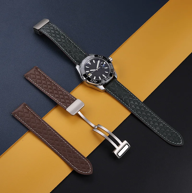 Ремешок из натуральной кожи для наручных часов мужской черный браслет Tag число 20