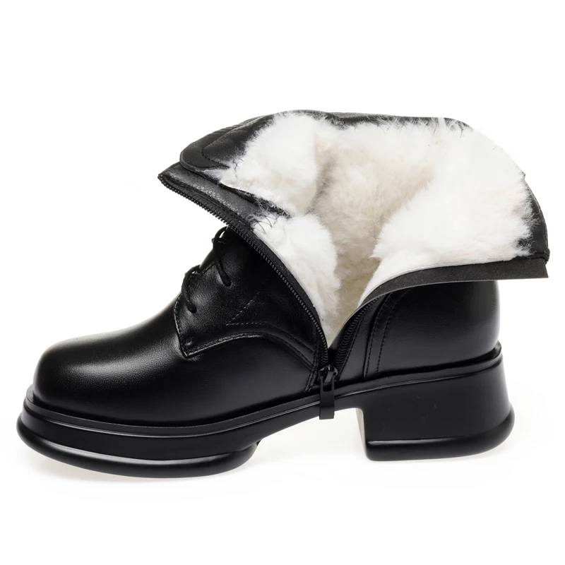 AIYUQI Women Winter Boots Thickened Wool Warm Genuine Leather Fashion Women Short Boots British Style Casual Women Ankle Boots