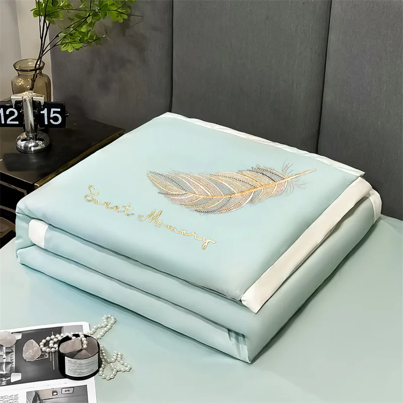 

Ice Silk Summer Cool Quilt Embroidered Air Conditioning Quilt Washable Ice Silk Summer Quilt Thin Blanket Queen Comforter