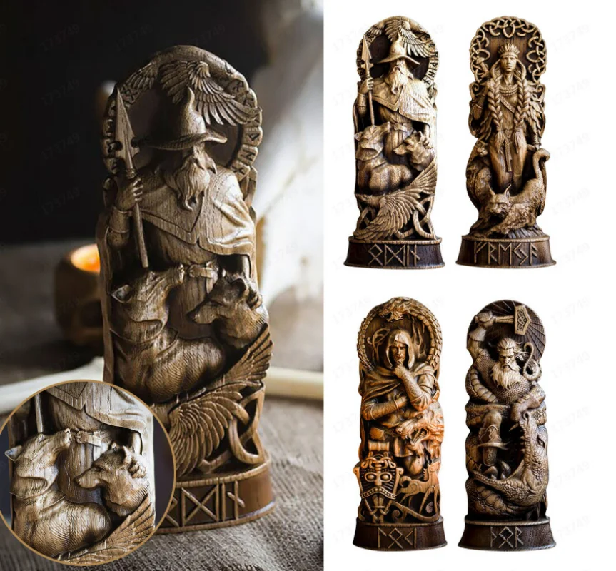 

Nordic Gods Resin Statue Odin Sol Loki Freya Legend Viking God Carving Sculpture Resin Ornament Home Decoration Crafts Miniature