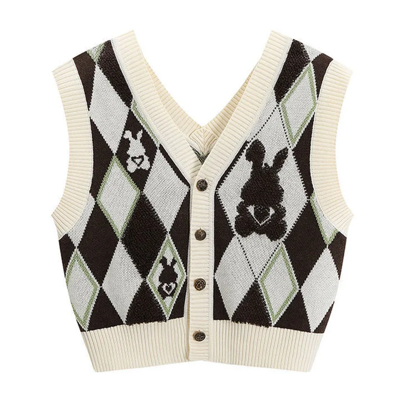 

Женский винтажный свитер в клетку, повседневный ТРИКОТАЖНЫЙ УКОРОЧЕННЫЙ свитер без рукавов в стиле Харадзюку, на пуговицах, 2023