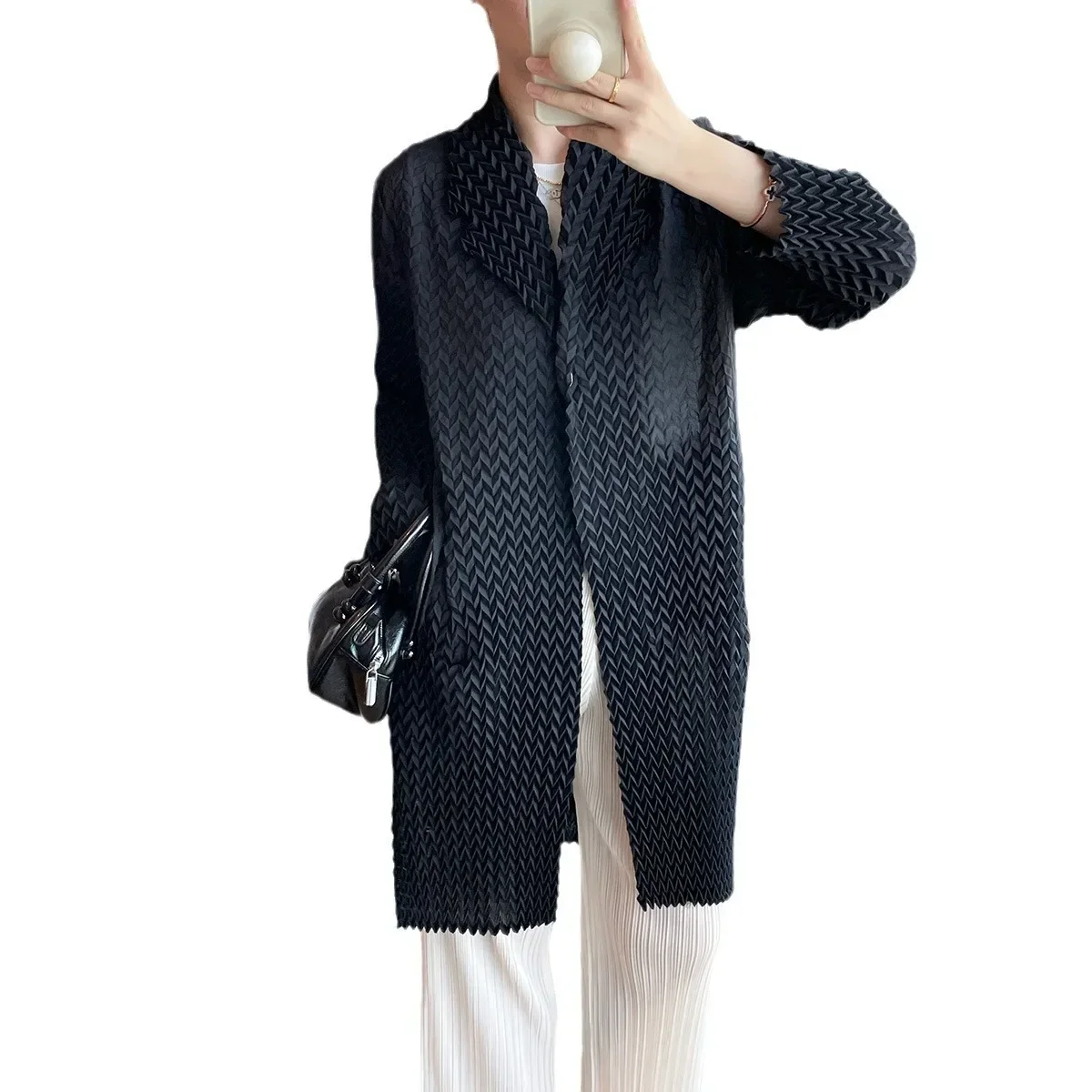 Женский плиссированный жакет тренчкот с лацканами модная универсальная длинная