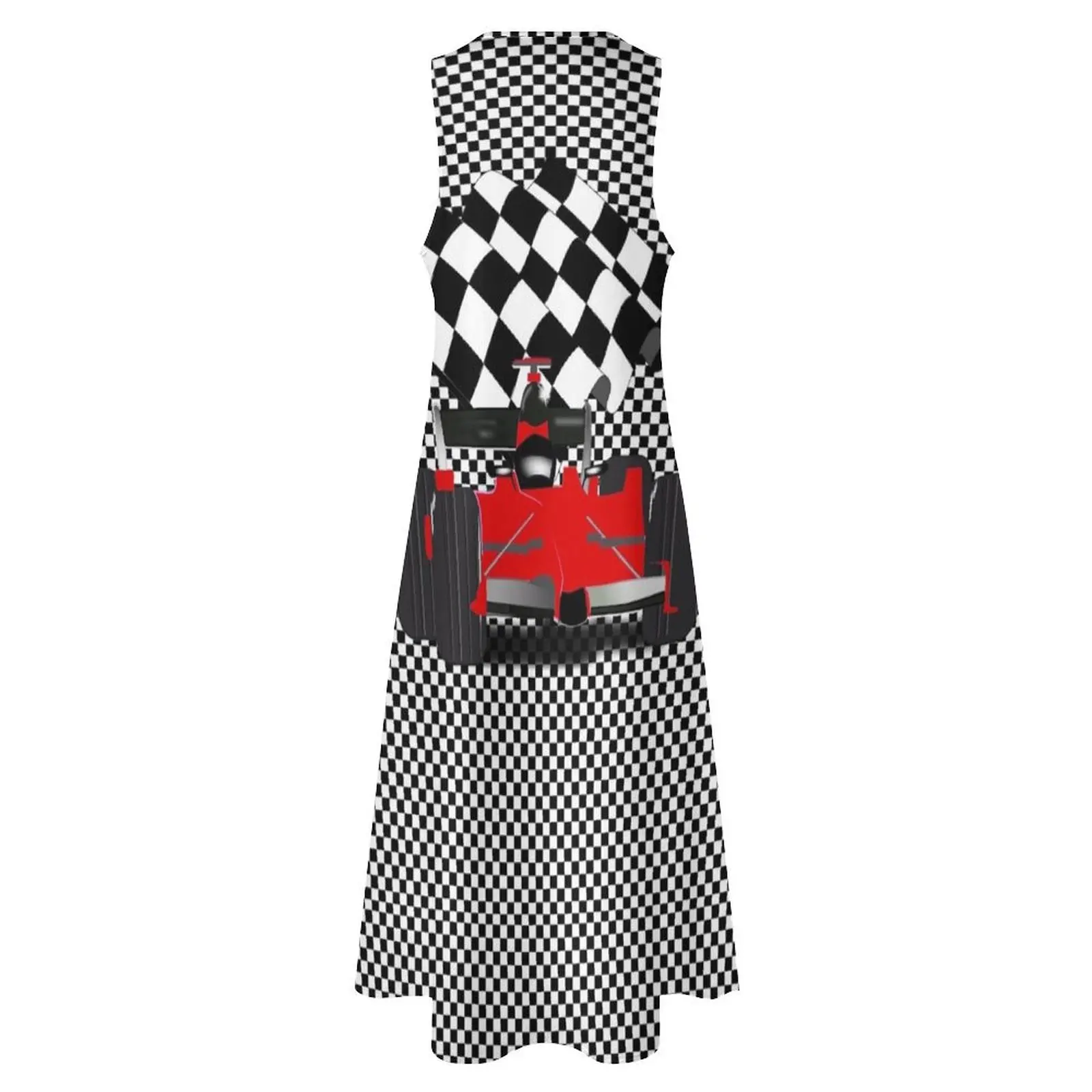 Красная гоночная машина с клетчатым флагом Длинное платье Элегантное свадебное