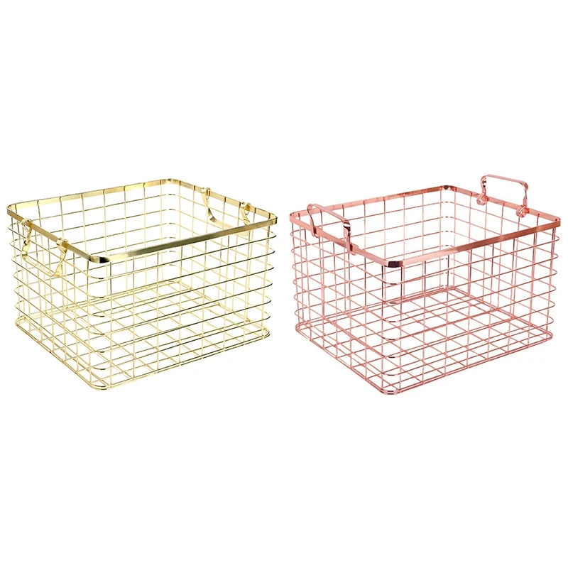 

Металлическая корзина для хранения, шикарная железная сетчатая настольная корзина ручной работы в скандинавском стиле, корзина для хранен...