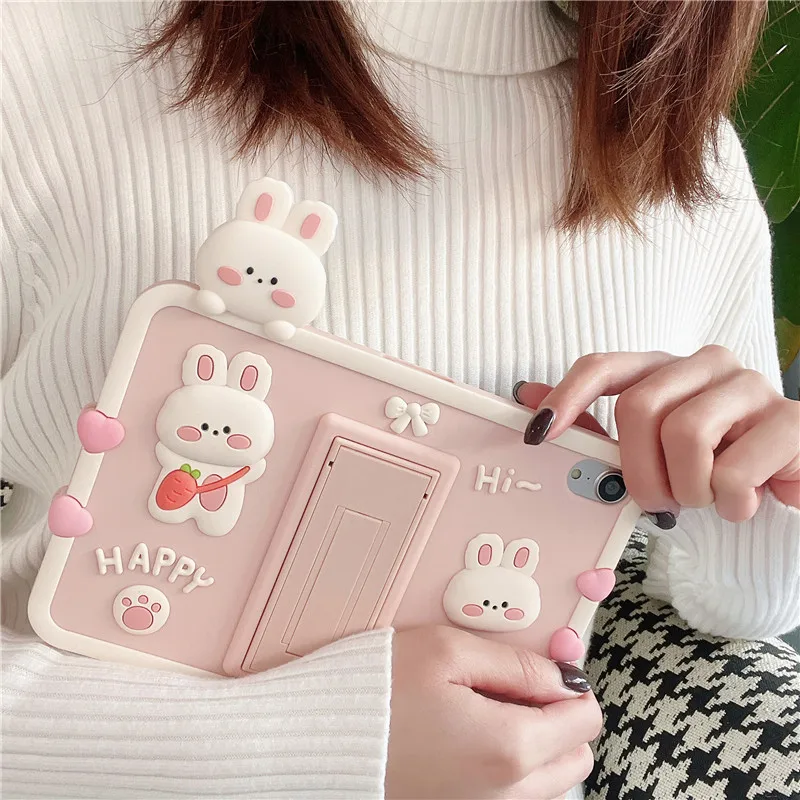 Cartoon Rabbit Tablet Stand Funda Case For Apple ipad10.9 12.9 9.7 Pro11 10.2 10.5 10.9 Mini6 123Air45 Silicone Protective Shell