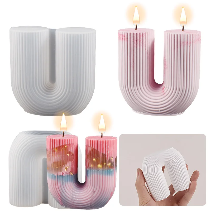 

Striped U Shaped Candle Mold Geometric Stripe Cylindrical Arch Aromatherapy Plaster Candle Oranments Decoration Silicone Mold