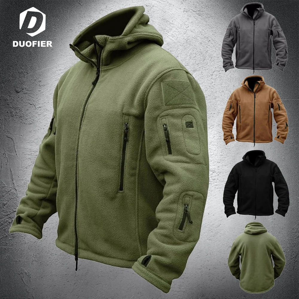 

Men Military Tactical Jacket Autumn Fleece Zip Up Outdoors Sports Soft Shell Hooded Coats Windproof Hiking Outdoor Army Jackets