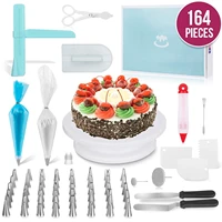 factory direct sales 164 piece set with number cake turntable decorating nozzle tpu decorating pouch non slip turntable