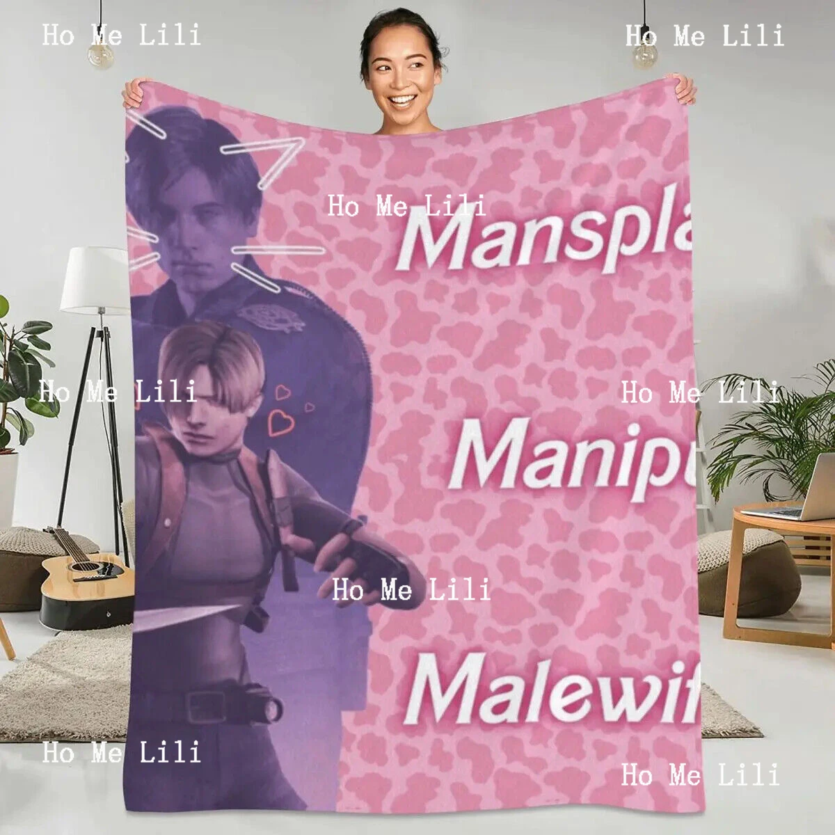 Фланелевое Одеяло L-Leon Kennedy розовое мягкое прочное покрывало с изображением