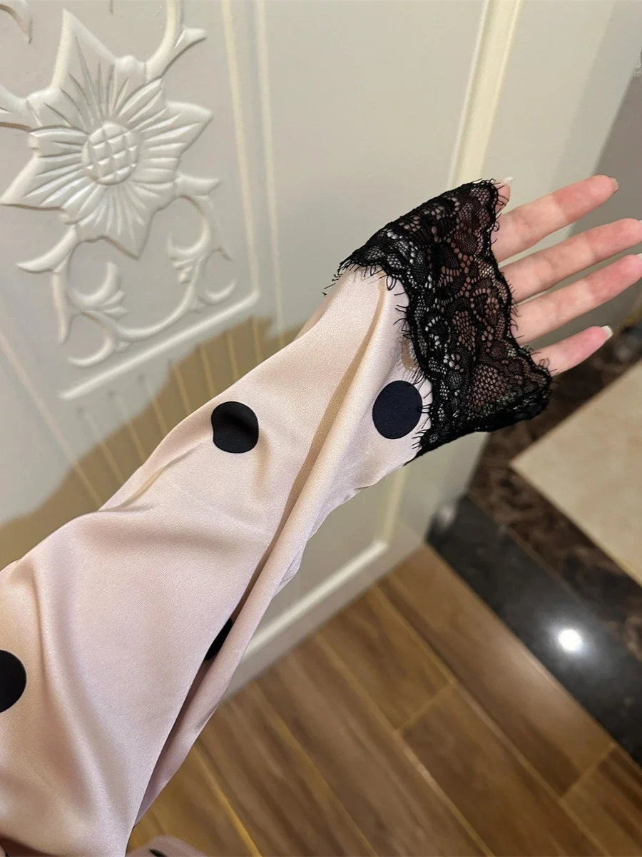 Женская пижама Sin Glee Manta Rose в горошек из ледяного шелка на весну и осень комплект