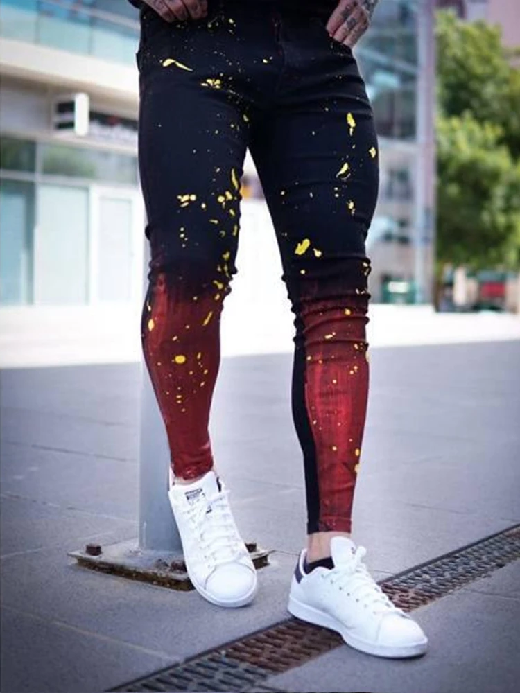 Black High Street Jeans Mens 2022 Fashion Slim Fit Streetwear Pants Male Hip Hop Skinny Paint Jeans Joggers Men
