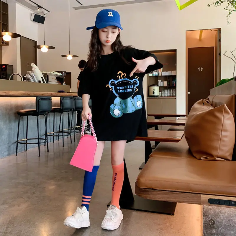 

Летние хлопковые рубашки с коротким рукавом и принтом для девочек, лето 2022, модные топы для девочек-подростков 4, 5, 6, 8, 10, 12 лет, наряд