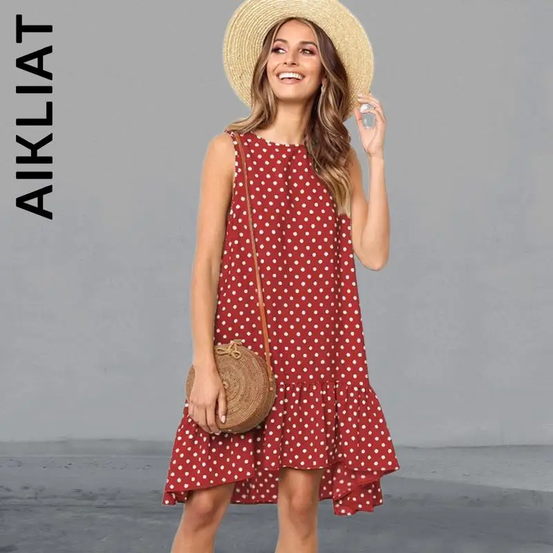 

Aikliat Women Dress New Polka Dot Chiffon Sleeveless Sexy Dress Basic Stylish Ladies Dress Simple Leisure Dresses Woman Vestidos