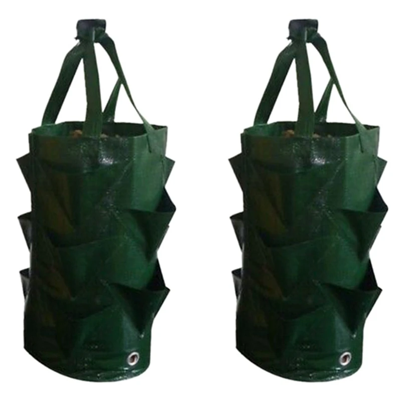 

2Pcs Hanging Strawberry Tomato Planter Grow Bags Garden Hanging Vegetable Flower Planting Bag(Green)