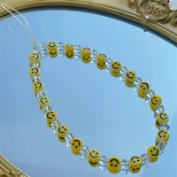 acrylic yellow smiley resin transparent crystal beaded ins style cute lanyard mobile phone chain for female jewelry accessories