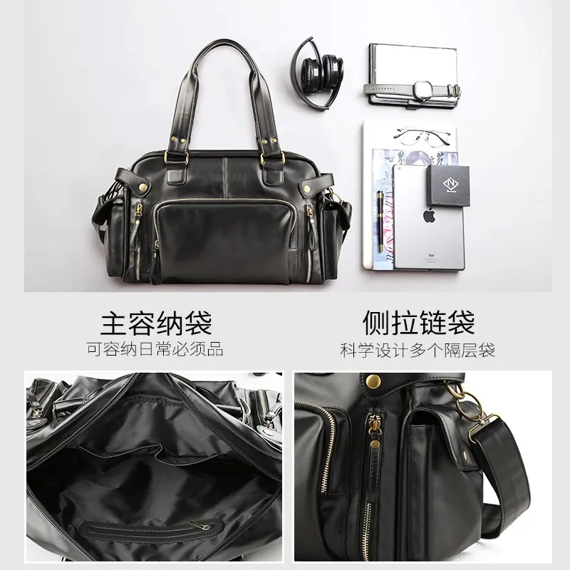 Travel Bags For Men Leather Vintage PU Leather Male Gym Bags Tote Duffle Large Capacity sport Crossbody Shoulder Bag Casual 