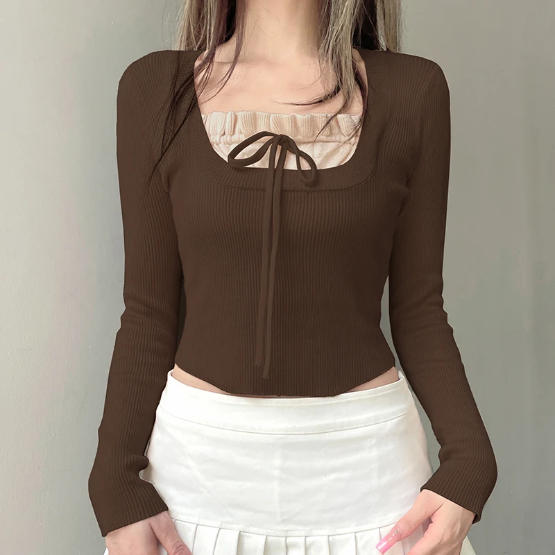 Darlingaga корейская мода для фитнеса с заплатками Y2K женские свитера вязаные завязки