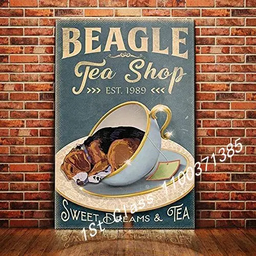 

Beagle Dog Tea Shop Vintage Poster Tin Signs 8x12 inch Fun Gift