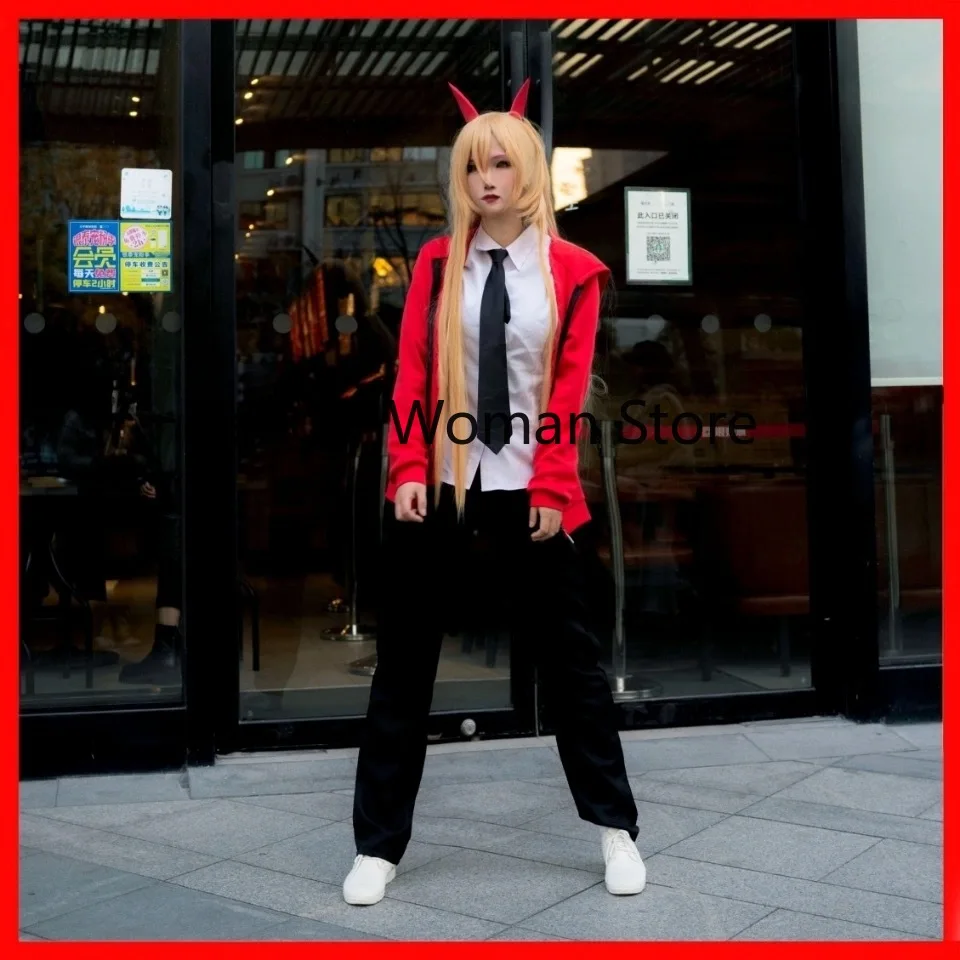 Anime Cosplay Chainsaw Man Power Makima Costume Wigs Red Jacket Horns Hair Clip Contacts Halloween Party Outfit Women |