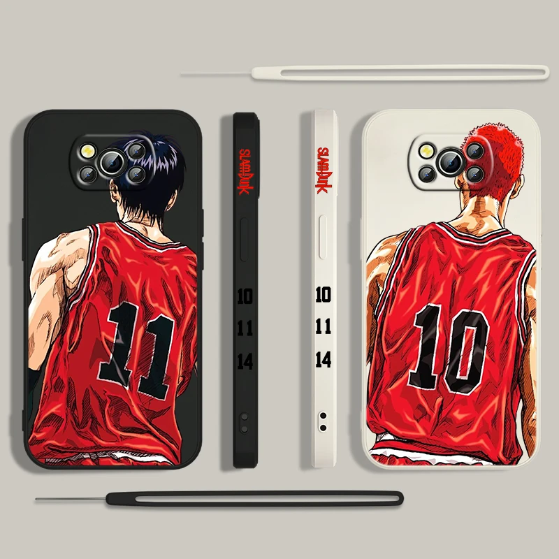 

SLAM DUNK uniform number 10 11 For Xiaomi Poco Phone Case For X4 X3 F4 F3 NFC M5 M4 M3 GT S Pro 4G 5G Liquid Left Rope Cover