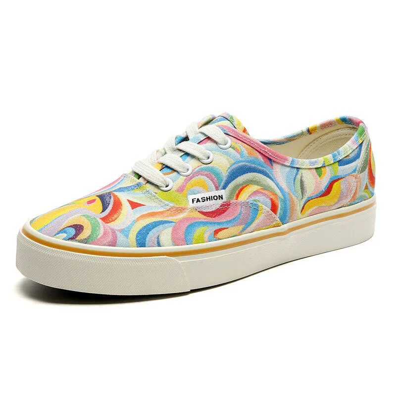 

2023 New INS Women's College Style Canvas Shoes Couple Rainbow Low Top Casual Men's Board Shoes