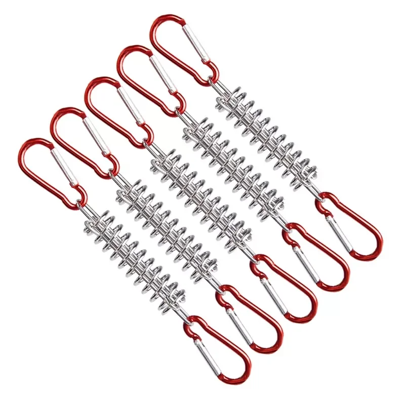 

5 Pcs Steel Tent Rope Tightener with Carabiner Clips Cord Adjuster Tensioner Outdoor Camping Windproof Spring Tent Buckle
